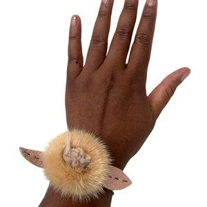 FENDI Selleria Flower Bracelet Pink Beige Fur/Leather #1289